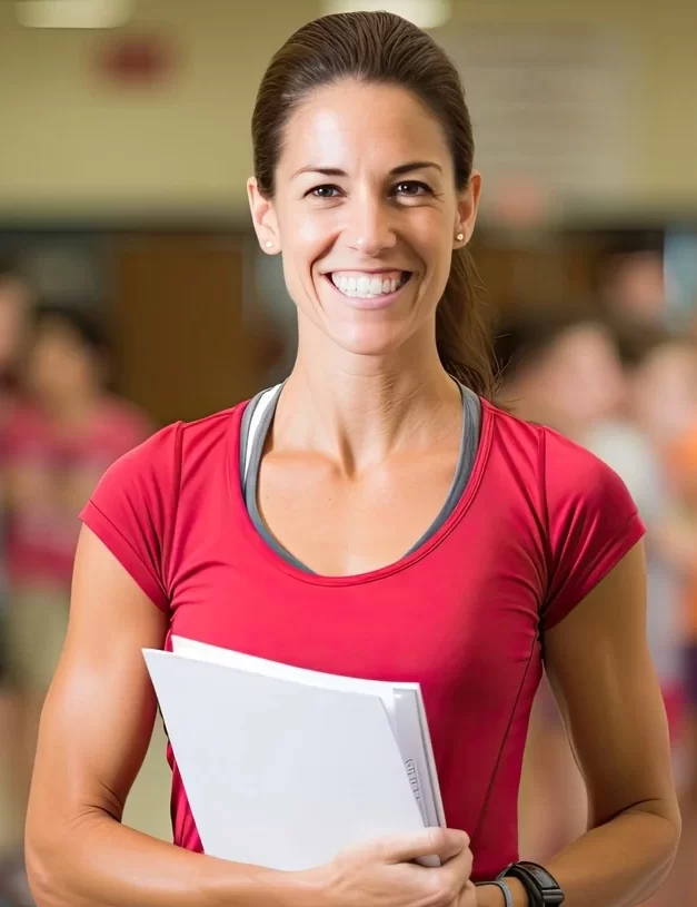 female-physical-education-teacher-holds-smiling-gym-folder-her-students-exercise